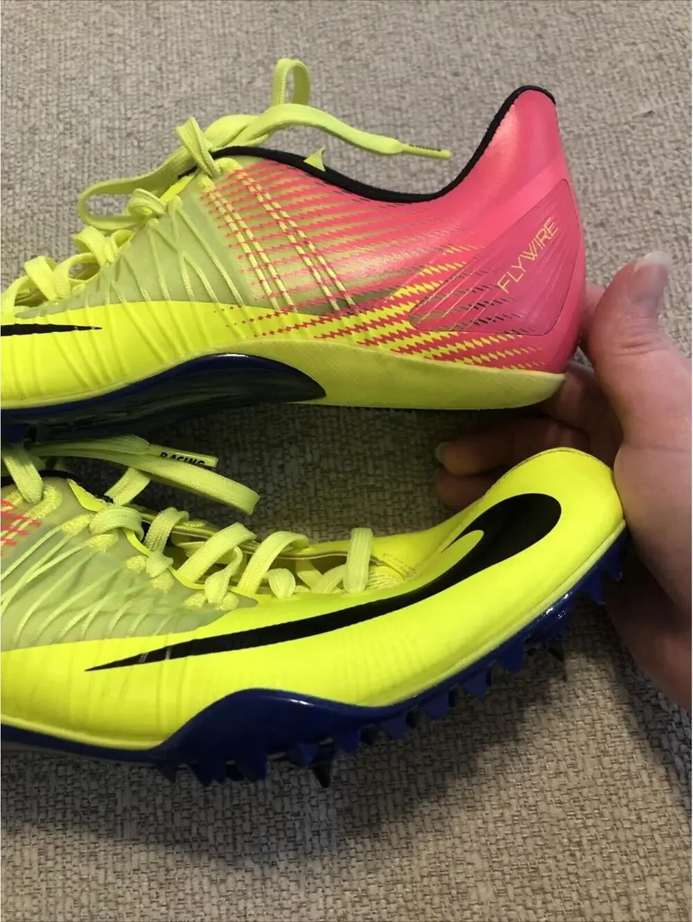 NIKE Zoom‎ Celar 5 Running OC Spikes Mens Sz 10 882023-999 Yellow Pink